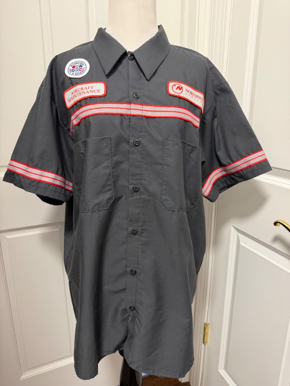 Rare Vtg Northwest Airlines Aircraft Maintenance Mechanic Shirt XL USA IAM Patch
